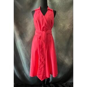 Lauren Ralph Lauren‎ Pink Wrap Dress Size 10 Sleeveless Collar Midi Elegant